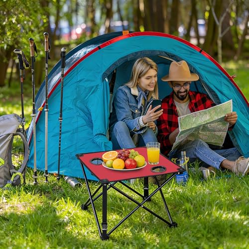 Moclever Foldable Camping Table–Ultralight Portable Table with Cup Holders&Carry Bag, Perfect for Outdoor Adventures,Picnic,Beach, BBQ,Hiking & Home Use - style: 1 Pc Red
