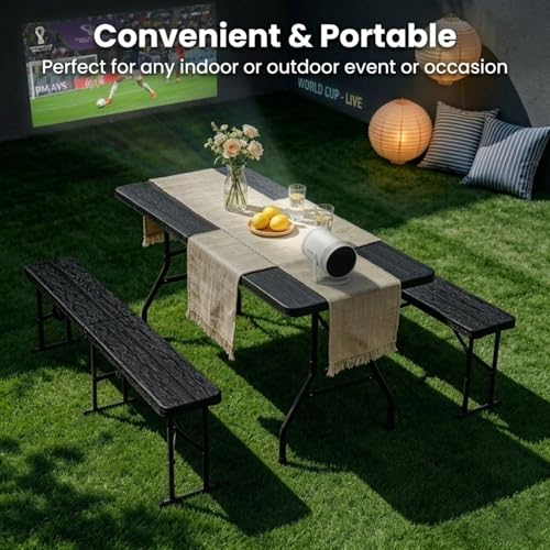 6FT Heavy Duty Folding Table, Fold-in-Half Portable Plastic Table with Carry Handle, Tree Pattern HDPE Tabletop, Indoor Outdoor Utility Table for Watch Party, BBQ,Camping,Events,Backyard Dining–Grey - color: Gray-tree, size: 6FT