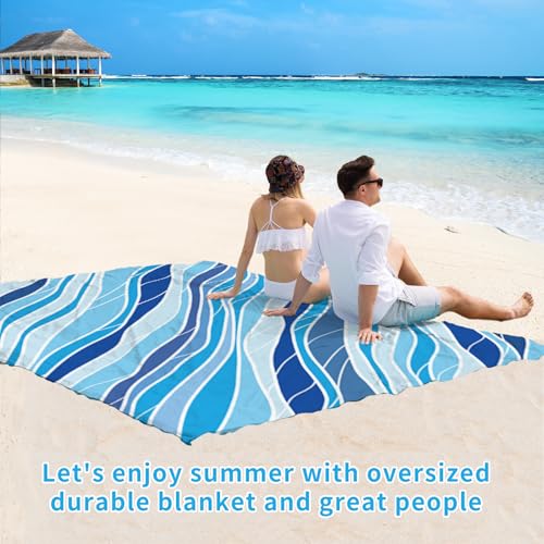 Beach Blanket Waterproof Sandproof Oversized Lightweight 78''×110'' 1-7 Adults Blanket Beach Large Picnic Mat for Travel Camping Hiking Picnic - color: Slash Blue, size: 78''x110''