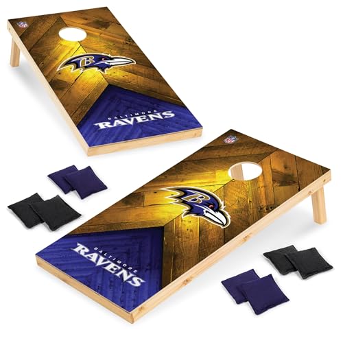 NFL Football 2' x 4' Regulation Size Solid Wood Cornhole Set with Direct Print HD Team Graphics Great Gift for Any Football Fan! Bean Bag Toss Family Outdoor Game