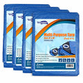 Blue Tarp Pack of 4 Tarps Heavy Duty waterproof 8x10 Large Multipurpose Poly Outdoor Tarps Cover 5 Mil Thickness Blue Tarpaulin Reinforced Rip Resistant Rubber Edges With Aluminum Grommets