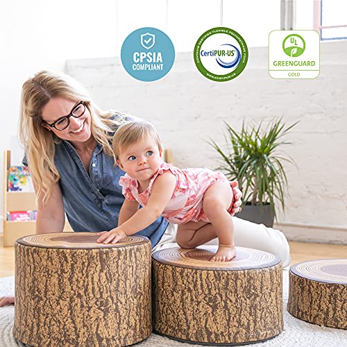 ECR4Kids SoftZone Tree Stump Stool Seating Set, Classroom Furniture, Chocolate, 3-Piece