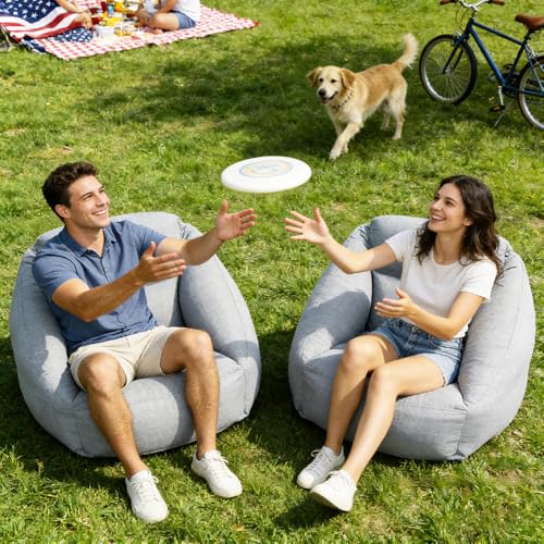 Inflatable Sofa Chair Portable Air Couch Camping Lounger with Air Pump for Home Outdoor Camping Travel (Grey) - color: Grey