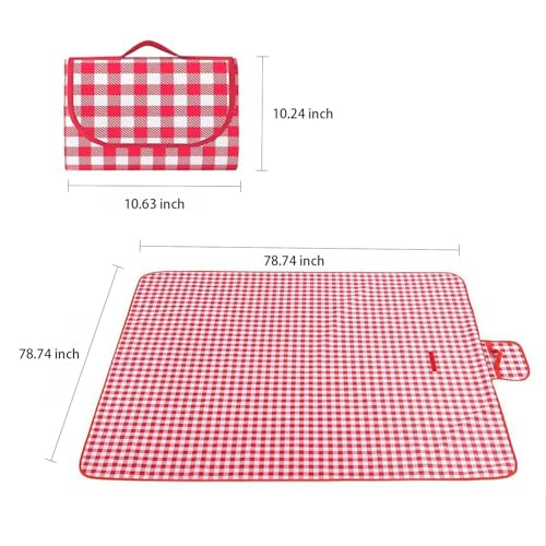 Super large Portable Thin Waterproof Beach Blanket, Suitable for Outdoor Camping use, 78x78 inch Foldable Outdoor mat, Suitable for Camping, Parks, Families, Adults, Children, and Pets (Red XXL) - color: Red