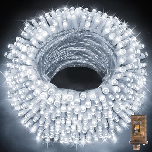 KNONEW 600ft 1500 LED String Lights Outdoor Christmas Lights 8 Modes & Timer Fairy Light Plug in Waterproof LED String Lights for Xmas Yard Tree Wedding Party Holiday Decorations (Cool White) - color: Cool White, size: 600FT 1500 LED