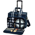 Picnic at Ascot- Original Insulated Picnic Cooler on Wheels with Service for 4- Designed & Assembled in the USA - color: Navy With Wheels