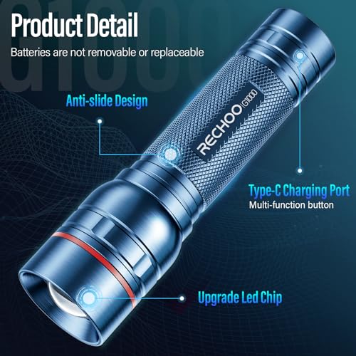 RECHOO Rechargeable Flashlights High Lumens, Super Bright Flash Light 2 Pack, Small Zoomable LED Flashlight with 3 Lighting Modes, Portable Tactical Flashlight for Camping Essentials (Blue) - color: Blue, size: 2 Pack