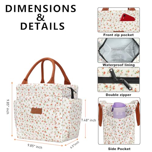 Joymee Lunch Bag Women Insulated Lunch Box Reusable Leakproof Large Spacious Cooler Tote for Women Men Adult with Bottle Holder and Side Pockets for Work Office Travel Picnic -Red Floral - color: 04 Red Floral