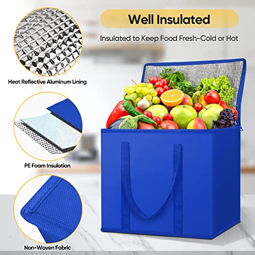 BALEINE 2Pk Insulated Reusable Grocery Bags, Collapsible Cooler Bag for Groceries, Heavy Duty Large Insulated Bag (16''x9''x13'', Midnight Blue) - color: Midnight Blue