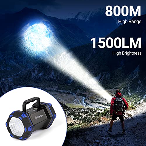 Led Camping Lantern Rechargeable, Camping Flashlight 1500LM, 8 Light Modes, Camping Lights 4800 Capacity, Portable Bright Flash Light for Emergencies, Power Outages, Hurricane, (Blue 2Pack) - color: Blue, size: 2PACK