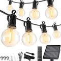 Brightown Solar String Lights Outdoor Waterproof with Remote Cable Ties and Hooks, 38FT Patio Lights with 15 LED Shatterproof Bulbs, 3 Light Modes, Dimmable Hanging Lights for Backyard Party Decor - size: 38FT G40