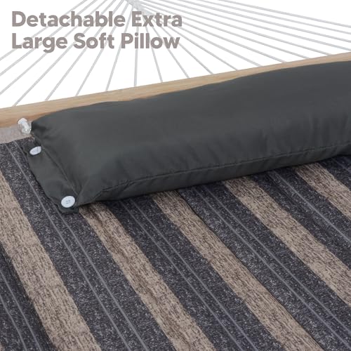 SUNCREAT Hammock with Stand 2 Person Heavy Duty, Freestanding Hammock with Spreader Bar, Soft Pillow, Gray Stripes - color: Gray & Brown, size: 12 ft Stand