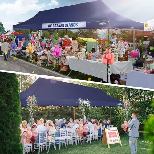 COBIZI 10x30 Pop Up Canopy Tent Heavy Duty with 8 Removable Sidewalls, Commercial Portable Tents for Parties Ez Up Canopy All-Weather Windproof & Waterproof and UPF 80+ Wedding Tent Sun Shelter - color: Deep Blue, size: 10x30FT