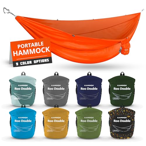 KAMMOK: Roo Double Hammock | Made from Strong & 100% Recycled Water Resistant Ripstop Fabric | Comfortable, Packable, Lightweight (Lifetime Adventure Grade Warranty), Ember Orange - color: Ember Orange, size: Roo Double