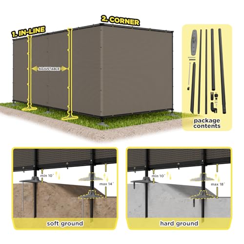 5' x 2' Brown Outdoor Privacy Screen Freestanding 240 GSM Privacy Fence Panels for Outside, Pool Fences with Poles, Backyard Temporary Fencing, Privacy Wall Ground Pole Fence - color: Brown, size: 5' x 2'