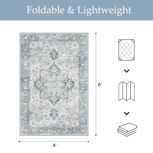 GENIMO Outdoor & Indoor Area Rug 4'x6', Waterproof, Non-Shedding, Easy Cleaning, Boho Mat for Patio, Living Room, Balcony, Dining Room, RV, Deck, Bedroom, Camping, Outside Carpet,Blue - color: Blue, size: 4' x 6' (Rectangular)