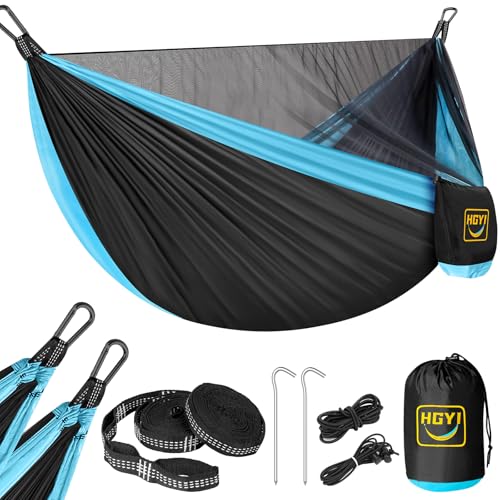 Camping Hammock Mosquito Net,Double & Single Portable Hammocks Hammocks with 2 Tree Straps,Hammock Tent for Travel Camping,Camping Accessories for Indoor Outdoor Hiking Backpacking Backyard Beach - color: Black & Blue, size: X-Large