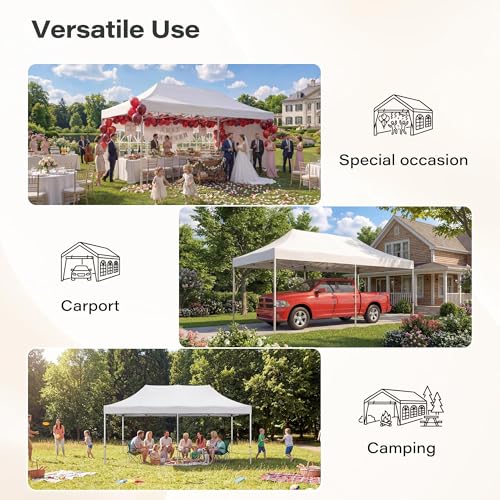 LAUSAINT HOME 10x20 Party Tent, Heavy Duty Waterproof Canopy with Removable Sidewalls & Roll-Up Door, Large White Event Shelter with Steel Frame for Wedding, Backyard, BBQ, Camping, for 15–30 People - size: 10x20