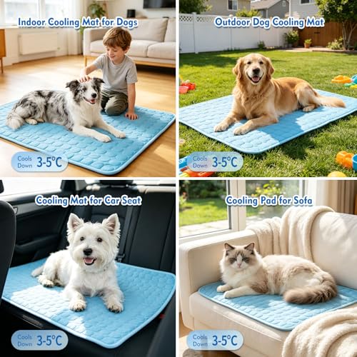 SOMOYA Dog Cooling Mat (Q-Max>0.4) Pet Cooling Pads Blanket Sleeping Kennel Mat,Ice Silk Cool Mat Pad Breathable Dog Bed Mats Beach for Large Dogs Cats (Blue, 39x59 in) - color: Blue, size: 39x59 in