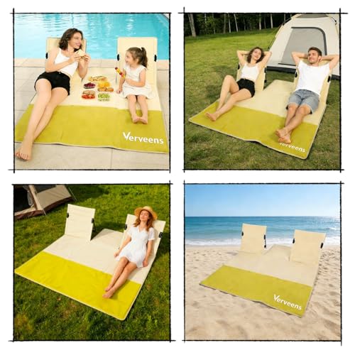 2-Person Portable Beach Lounge Chair with Carry Bag - Lightweight Outdoor Picnic Mat with Back Support for Beach Picnic Concerts Camping & Park (Beige and Yellow) - color: Beige and Yellow