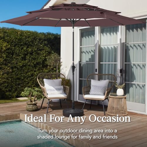 Best Choice Products 10ft 3-Tier Market Patio Umbrella, Outdoor Sun Shade with Tilt, Crank Lift, 8 Ribs for Backyard, Deck, Poolside - color: Deep Taupe