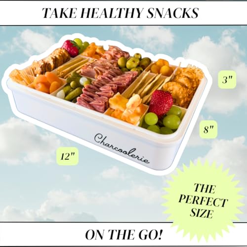 Charcoolerie Chilled Snackle Box, Divided Serving Tray, with Ice Pack and Bonus Insulated Carry Bag, with Leak-Resistant 4-Latch Lid, 16 Compartments, Keeps Snacks Cold for Hours, Gift-Ready Packaging