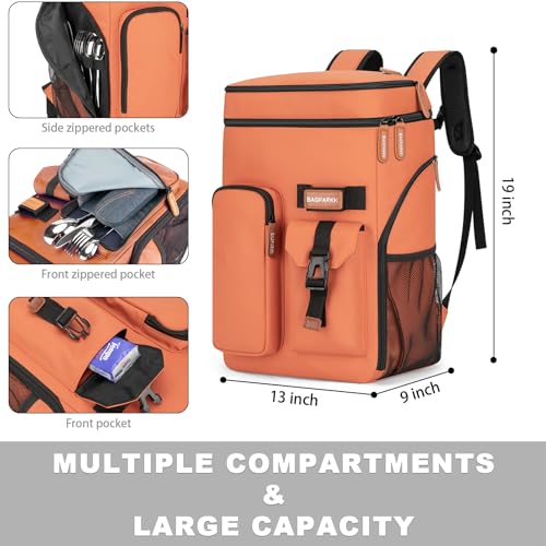 BAGPARKK Insulated Cooler Backpack,33/45 Cans Multifunctional Double Deck Leakproof Cooler Bag with Sternum Strap,Large Capacity Lightweight Travel Camping Beach Backpack - color: Orange, size: 33Can