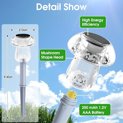 Eyrosa Solar Outdoor Lights, 8 Pack Waterproof Solar Mushroom Lights for Garden Yard Pathway Path Walkway Driveway Lawn Landscape Outside Decor（Warm White）