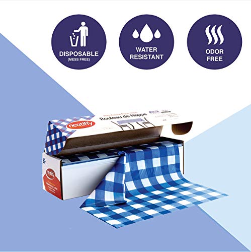 Neatiffy Disposable Plastic Table Cloth Roll | 54 in x 108 Ft Waterproof Tablecloth | Table Cover for Rectangle, Square, Round Oval Tables | Picnic, Party, Banquet, Birthdays, Weddings - Blue Gingham - color: Blue Gingham