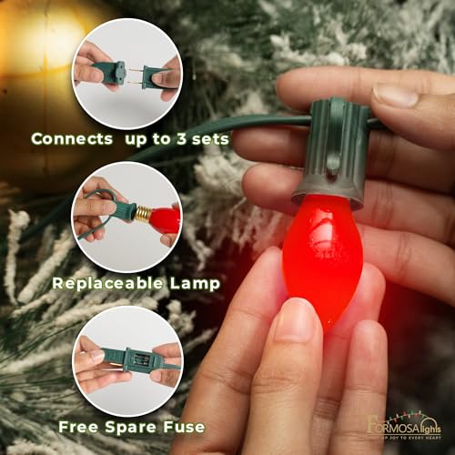 C9 26ft Indoor/Outdoor Ceramic Multicolor Incandescent Christmas String Lights with 25 Bulbs and E17 Base | 120V, 7W - style: Ceramic Multicolor Incandescent