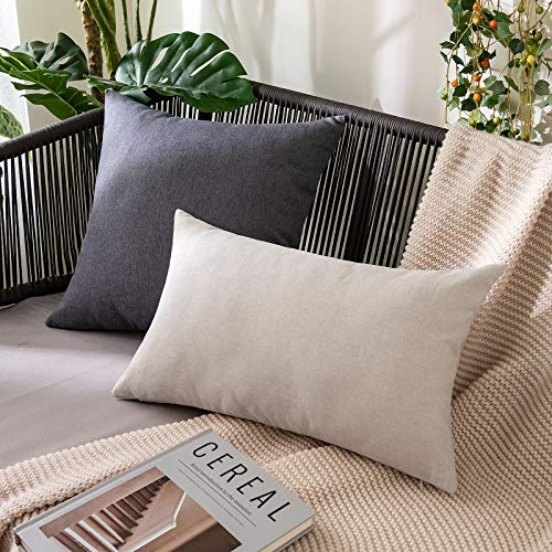 MIULEE Pack of 2 Decorative Outdoor Solid Waterproof Throw Pillow Covers Faux Linen Garden Farmhouse Cushion Cases for Patio Tent Balcony Couch Sofa 16x16 Inch Dark Grey - color: Dark Grey, size: 16" x 16" (Pack of 2)