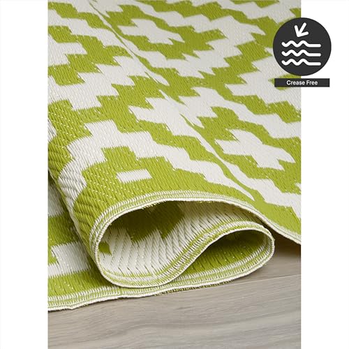 FH Home Outdoor Rug - Waterproof, Fade Resistant, Reversible - Premium Recycled Plastic - Geometric - Large Patio, Deck, Sunroom, Camping, RV - Aztec - Green & White Crease Free - 6 x 9 ft - color: Aztec - Green & White, size: 6' x 9' (Rectangular)