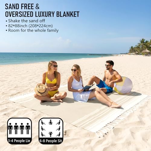 Yongoes Oversized Turkish Beach Towel Blanket Cotton Giant XL Sandproof Towels Huge Linen XXL Extra Large Big Throw Quilt Blankets for Adults Cloud Travel Camping Glamping Accessories Essentials - color: Beige, size: Extra Large 82"x88"（208x224cm）