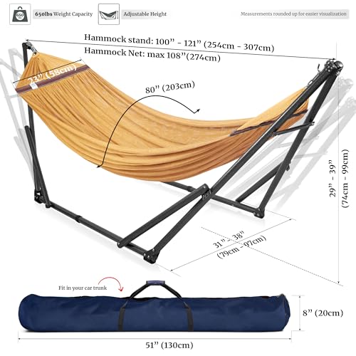 Tranquillo Universal Double Hammock with Stand Included for 2 Persons 600 lbs Capacity Portable Foldable with Case - Indoor, Outdoor, Camping, Yellow - color: 1. Yellow