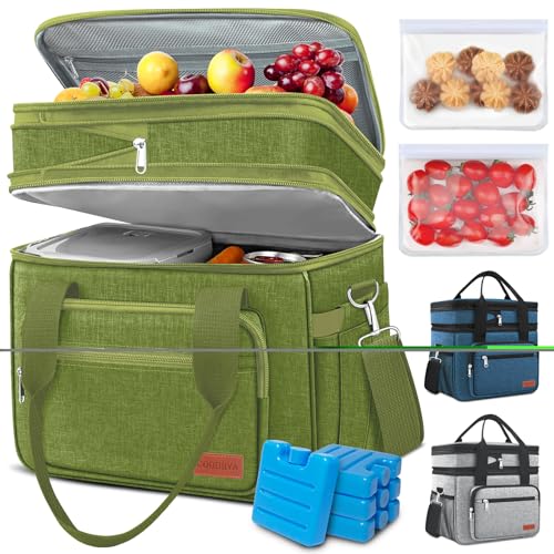 Coobiiya Insulated Lunch Box for Men & Women, Leakproof Lunch Bag Cooler Bag with 4 Pockets,Heavy Duty Lunch Bags Men Cooler Bags for Camping, Travel, Work Kayaking & Beach - color: Green, size: X Large – 23L (Double-Layer)