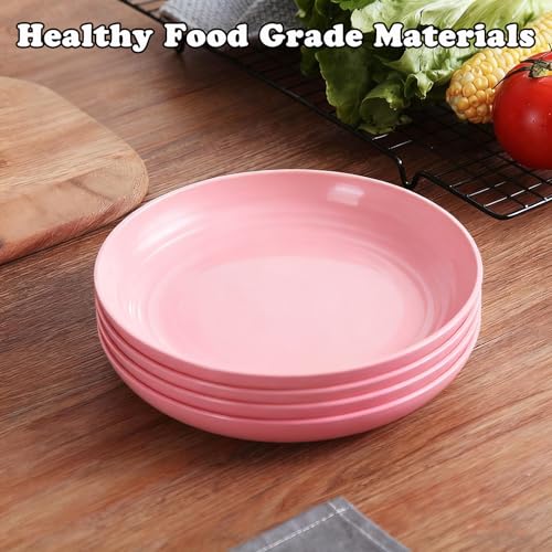 4 Pcs Unbreakable Wheat Straw Dinner Plates, 7.8 Inch Reusable Plastic Plates, Lightweight Plates for Kitchen Camping Dessert Salad, Microwave & Dishwasher Safe (Pink) - color: Pink