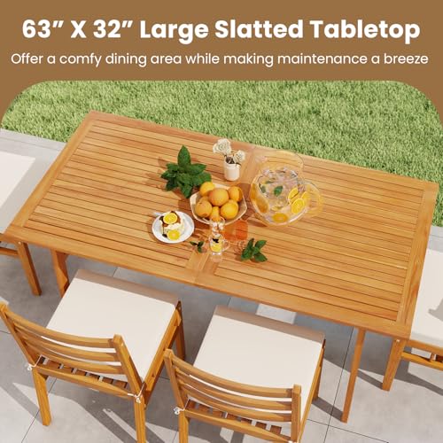 Tangkula 3 Pieces Patio Dining Set, Acacia Wood Space Saving Outdoor Rectangular Picnic Table with 1.97” Umbrella Hole and 2 Benches, for Yard, Garden and Poolside - size: 3 pieces