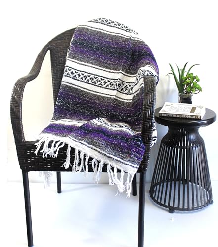 Del Mex Classic Mexican Blanket, Large Authentic Woven Falsa Throw (70"x50"), Artisan Southwest Décor for Beach, Yoga, Outdoors (Purple) - color: Purple