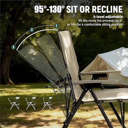OUTSIDER 3-Position Portable Camping Chair- Heavy Duty 350 lb, Breathable Mesh, Outdoor Folding Chair for Camping, Lawn, Backyard - Includes Carry Backpack & Quick-Hook Ports