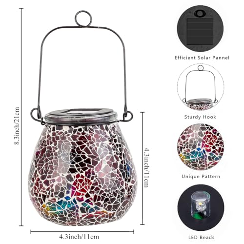Stargarden Mosaic Solar Lantern ,Outdoor Hanging Waterproof Mosaic Light Solar Table Lamp for Garden ,Patio,Yard Decor (Red) - color: Red Starryfill