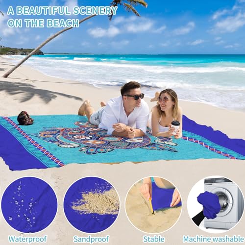 Beach Blanket 78''×81'' Suits 1-5 Adults Waterproof Sandproof Oversized Lightweight Waterproof Durable Blanket Large Picnic Mat for Beach Travel Camping Picnic Hiking - color: Boho Turtle, size: 78''x81''
