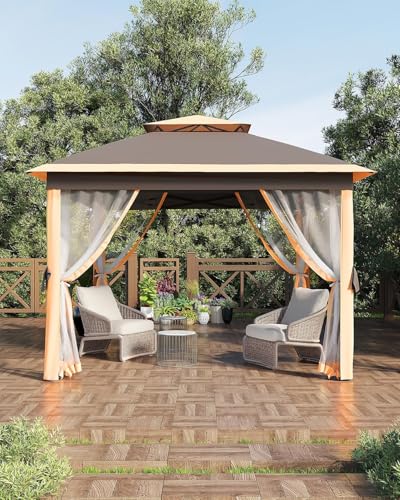 11x11 Pop - Up Gazebo with Mesh Netting, Easy Setup,Instant Outdoor Canopy Tent,Water & UV Resistant,for Family Patio & Garden Use