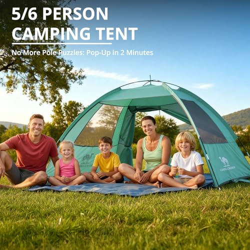 CAMEL CROWN Beach Tent UPF 50+ Sun Shelter for 2/3/5/6 Person, Lightweight Portable Sun Shade with Sand Anchor, Family Beach Day & Outdoor Adventures - color: Bean Green, size: 5/6 Person