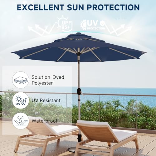 10FT 3-Tier Aluminum Outdoor Patio Umbrella, Fade-Resistant Market Umbrella with Push Button Tilt Function, 8 Sturdy All-Aluminum Ribs for Gardens, Patios, Backyards & Pools - color: Navy Blue, size: 10FT-3Tier (Aluminum Umbrella)