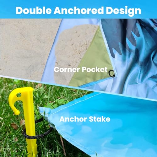 Oversized Sandproof Beach Blanket (83"x81"), Extra Large Beach Sheet for Up to 6 People. Sandfree Beach Mat, Big Sand Blankets with Sand Bags and Stakes. (Cyan Mountain) - color: Cyan Mountain, size: Large (83" X 81" / 6'11" X 6'9")