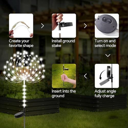 Garden Decor Solar Lights Outdoor,155LED 8 lighting modes pole light Waterproof White Solar Garden Lights for Christmas, Halloween Decoration,Yard, Patio, Porch,Flower Pot,Pathway (2Pack) - color: White
