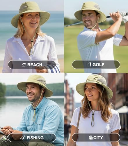 GearTOP Wide Brim Sun Hat for Men & Women, UPF 50+ Fishing Hat with Detachable Neck Flap & Face Cover Gardening Boonie Sunhat - color: Beige Floater
