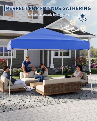 GarveeLife Canopy Tent, GarveeLife 10X10 FT Pop Up Canopy Outdoor Instant Tent Slant Legs with Carrying Bag, Portable Gazebo Shelter for Patio Deck Garden Beach - 8X8 FT Canopy Cover (Blue) - color: Blue