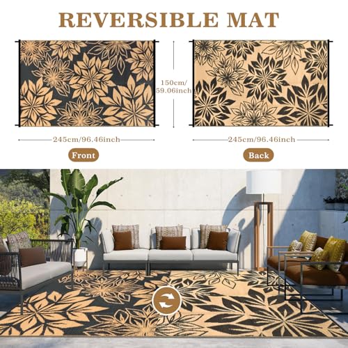 Large Waterproof Outdoor Rug 5' x 8', Reversible Black & Brown Plastic Woven Carpet, Fade & UV Resistant, Stain Proof, Portable RV Camping Mat for Deck, Porch, Patio, Garden, Picnic - color: Black, size: 5' x 8' (Rectangular)