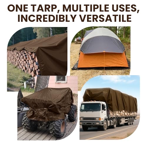 Heavy Duty Tarp 9 Mil Thick Multi-Purpose Waterproof Tarp Protect Your Tent, Flatbed, Firewood, or Roof - 12 x 16 Feet, Brown Sliver - color: 9mil Brown/Silver, size: 12x16 FT